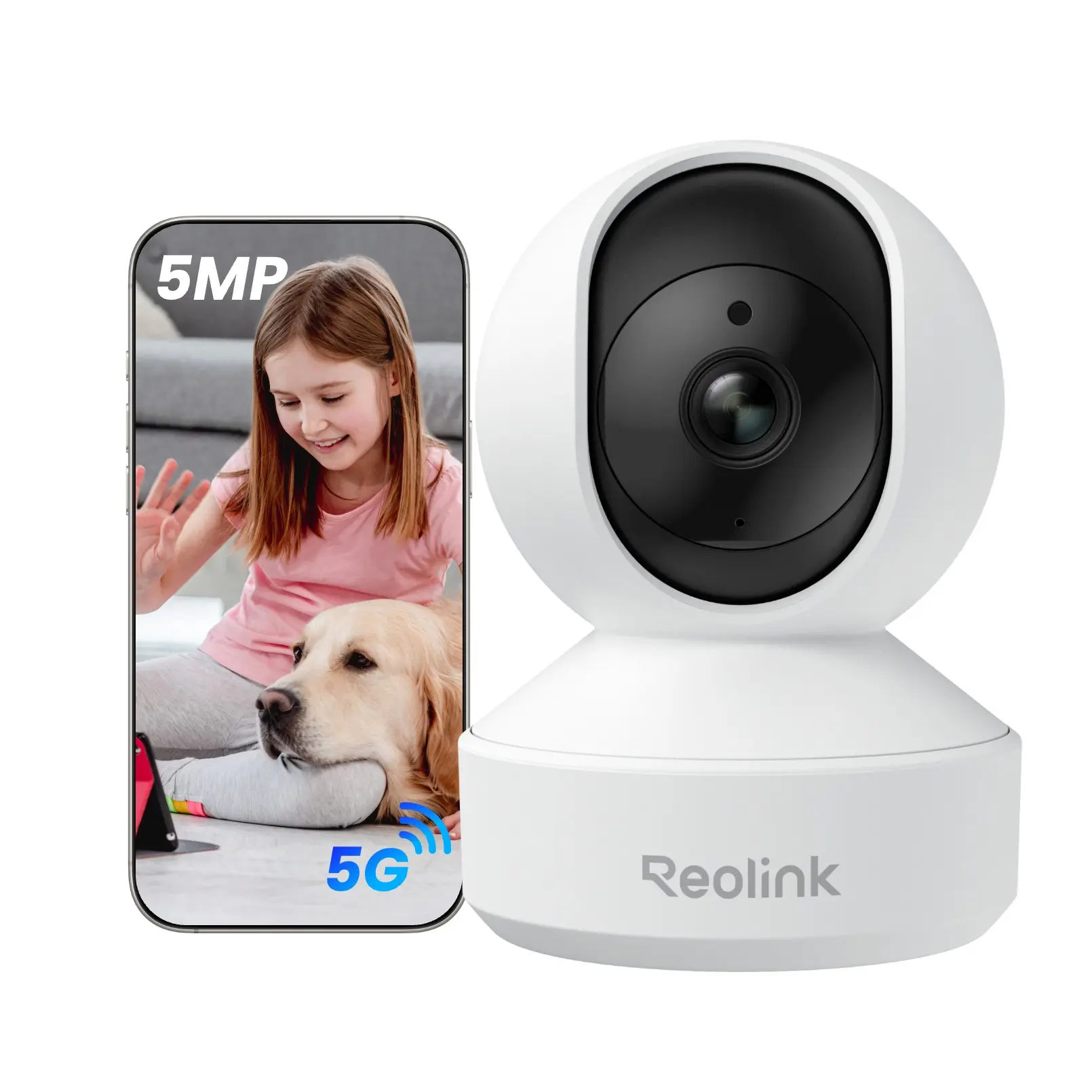 Reolink E1 Pro 5MP Wi-Fi Home Security Camera, Baby/Pet Monitoring & Detection, Pan & Tilt, Night Vision, 2.4/5GHz, 2-Way Audio