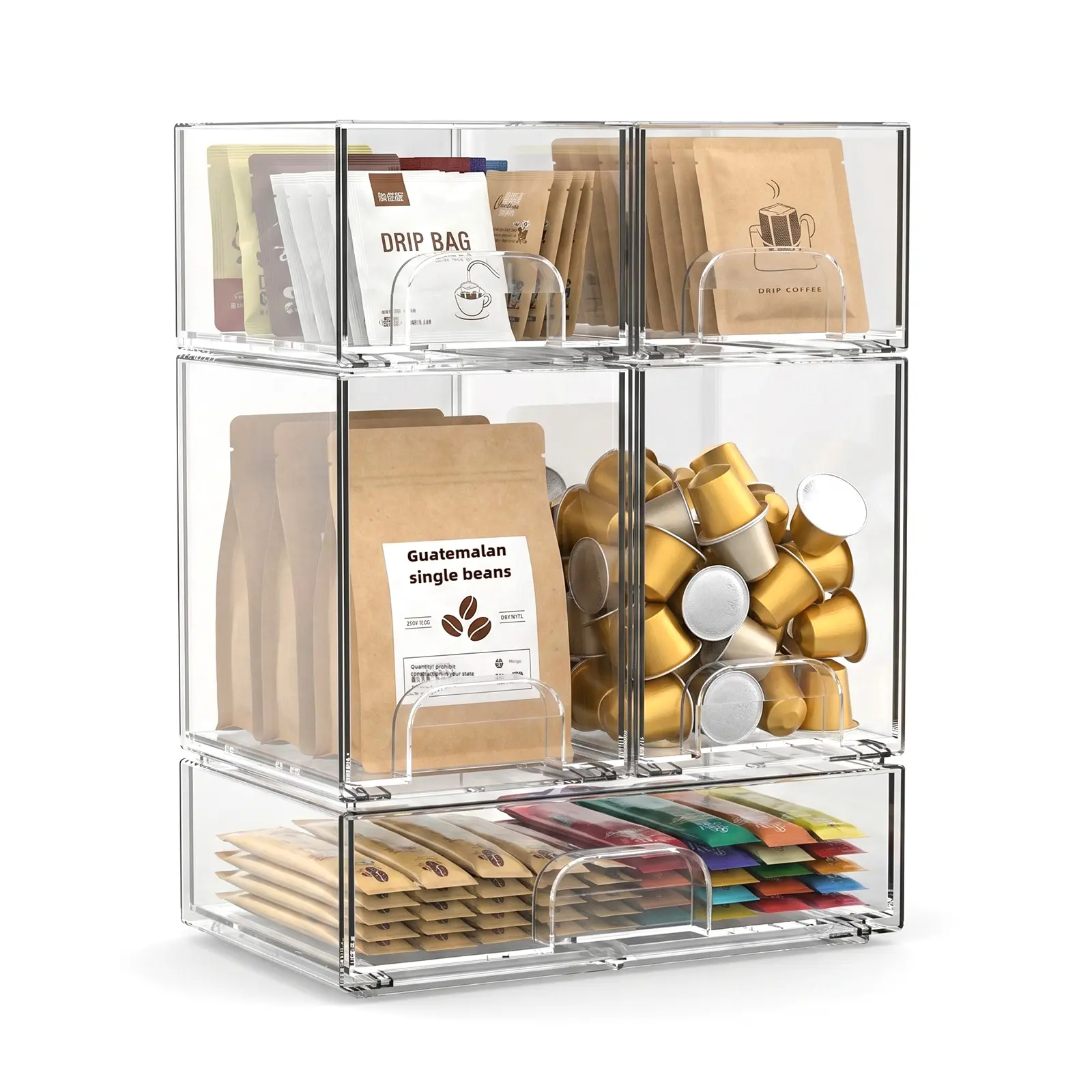 3-Tier Clear Acrylic Cosmetic Organisers, Stackable Pull-Out Storage Drawers with Track Lock Design, Non-Slip Transparent Bins for Makeup Skincare, Home Office Countertops