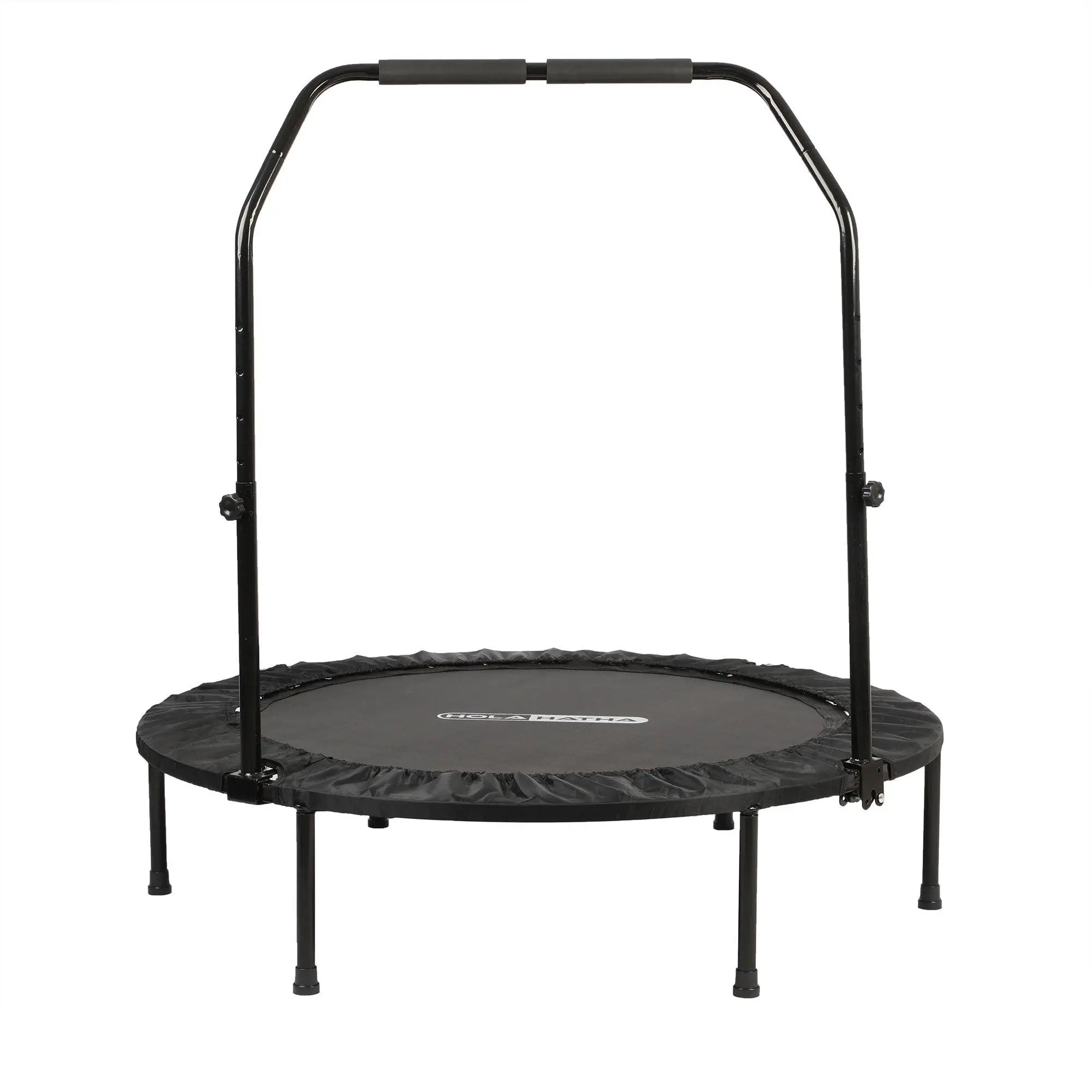 HolaHatha 48 Inch Foldable Mini Fitness Trampoline with Adjustable Handle, Black HolaHatha 48 Inch Foldable Mini Fitness Trampoline with Adjustable Handle, Black