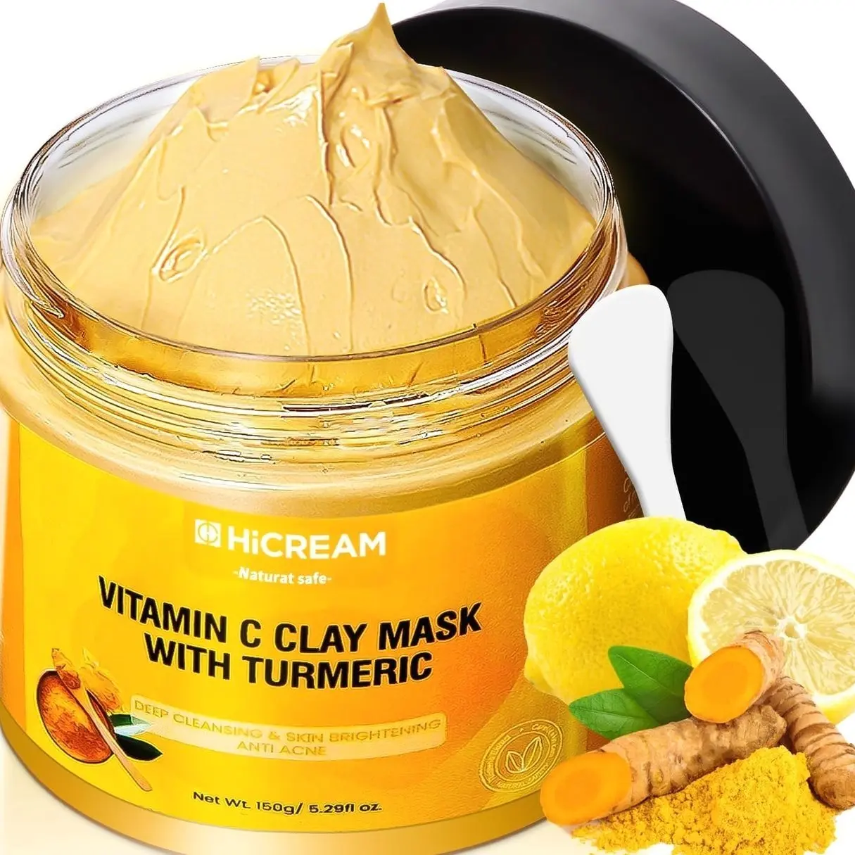 Turmeric Vitamin C Clay Mask with Kaolin Clay and Turmeric for Dark Spots, Dull Skin, Skincare Facial Mask for Controlling Oil and Refining Pores 5.29 Oz (yellow)