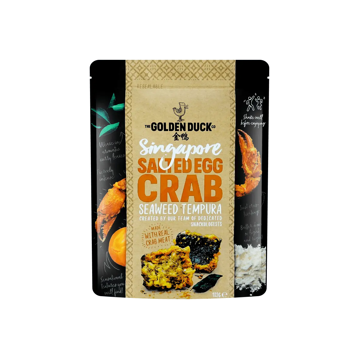 GOLDEN DUCK Salted Egg Crab Seaweed Tempura 92g - Singapore Premium Nori Snack, Crispy Savory