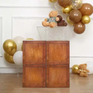 4 Pack Wood Grain Brown Gender Neutral DIY Prop Balloon Boxes, Boho Design Baby Shower Party Decorations