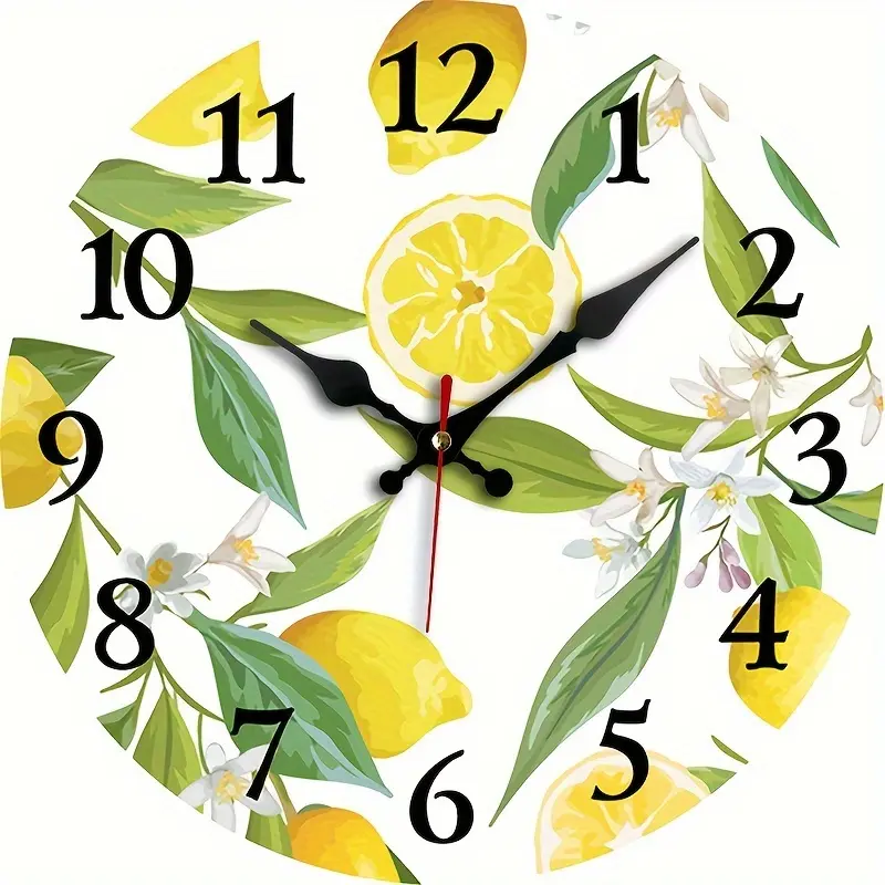 1pc, Lemon Creative Hanging Clock, Silent Round Wooden Clock without Ticking Sound, Suitable for Bedroom Living Room Office Kitchen Bathroom Decoration, Battery Powered Not Included