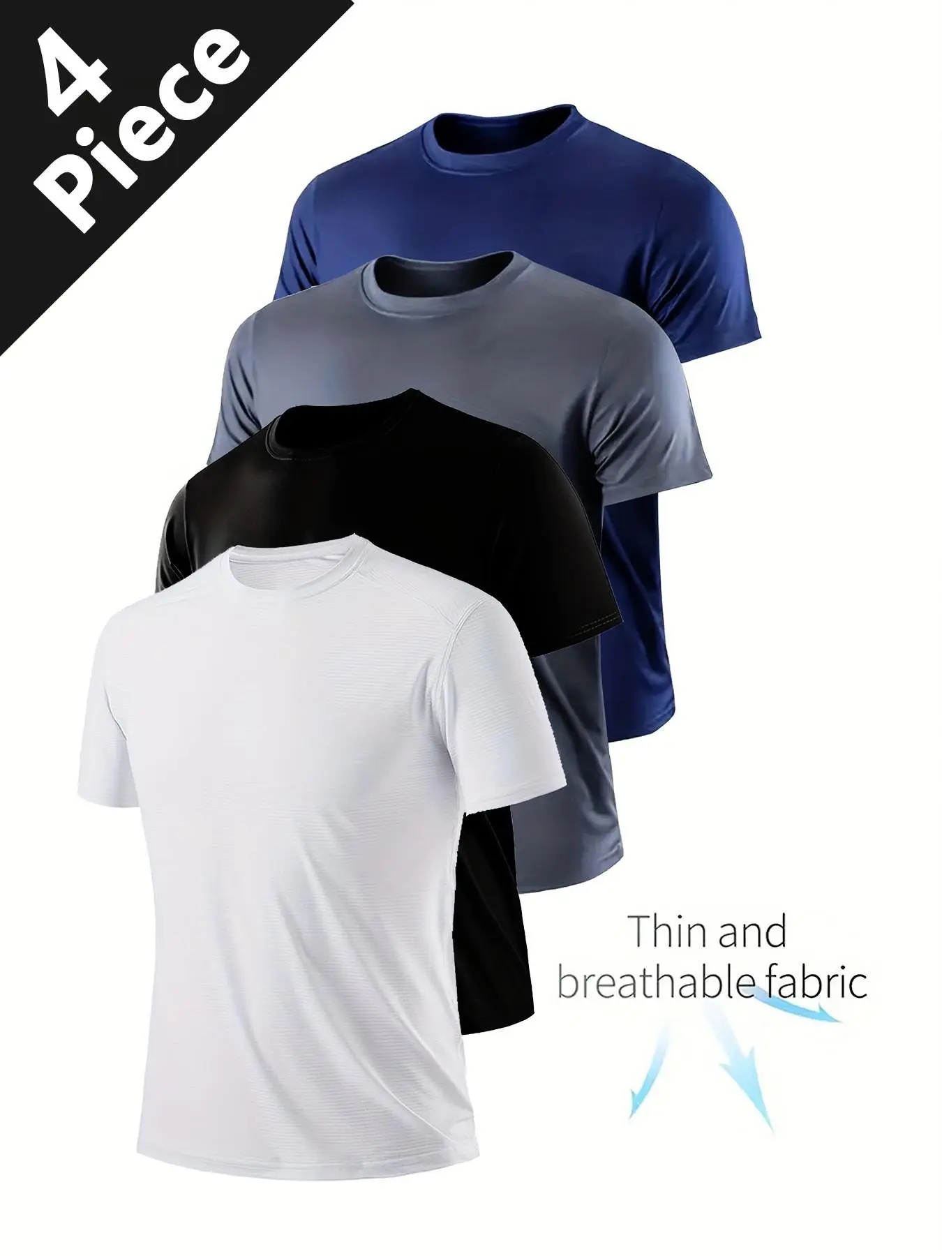 4-Pack Men's Breathable Workout Activewear T-Shirts Athletic Tee | Thin & Lightweight Quick Dry Crew Neck Tops, Moisture Wicking Casual Tees for Gym, Running & Daily Use, Casual Sports Tops