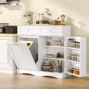 Tilt-Out Trash Can Cabinet with 12 Gal Hidden Wood Design, 5-Layer Storage Shelf, Removable Bins, Waterproof Pet-Proof Durable Build, Adjustable Laundry Organizer, Easy Installation – Trash Cans for Kitchen