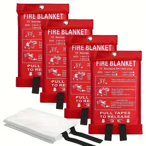 Fire Blanket 4 Counts Heat-resistant Fiberglass Fireproof Safety Equipment with Pull Tabs for Kitchen Home School Office Reusable Versatile