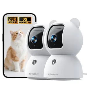 CINMOORE 2.5K Security Camera Indoor, Non-Subscription AI Person/Pet/Cry Detection, 4MP Pet/Dog/Cat Camera with Phone App, Pan Tilt 2.4GHz WiFi Cameras for Home Security, IR Night Vision, Full Duplex 2-Way Audio, 2 Pack