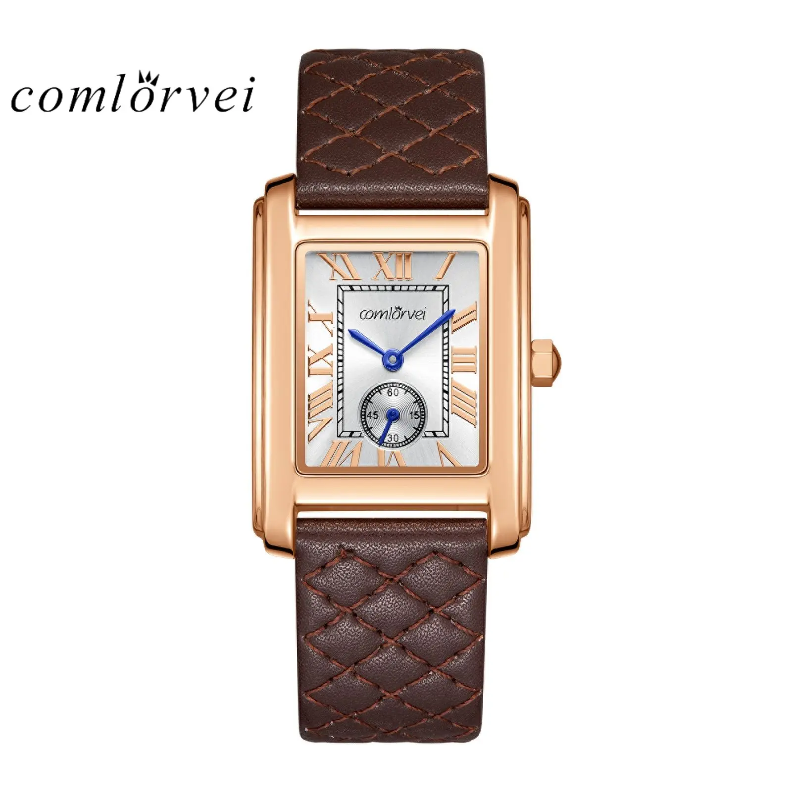 COMLORVEI Women's Watch with Genuine Leather Strap, Stylish and Elegant Classic Design, Waterproof Quartz Dial with Clasp, Square Wristwatch, Female Watches, Stylish Watches
