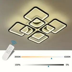 2024 8-Rectangle Modern Dimmable LED Ceiling Light Fixture - Remote Controlled, Adjustable Color Temperature, Polished Metal Finish, Flush Mount, with Infrared Sensor - for Living Dining Room Bedroom (Black, White)