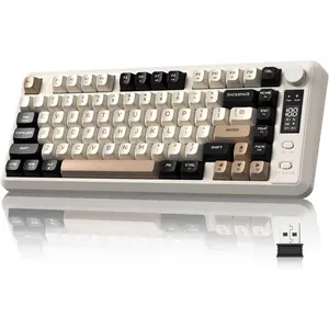 M75  Gaming Keyboard, RGB Backlit Rechargeable 2000mAh , Small Membrane But Mechanical Feel Keyboard with  Display & Knob, PBT Gradient keycaps for PC,  - Cheese