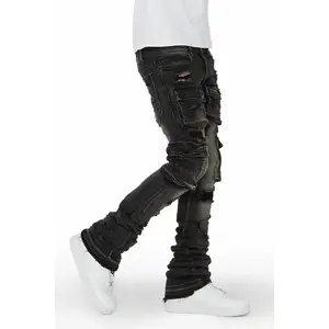 Zaire Grey Cargo Super Stacked Flare Jean