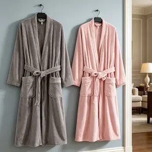 Thickened and elongated coral fleece bathrobe, water-absorbent and quick-drying, suitable for men and women all year round for home and hotel use