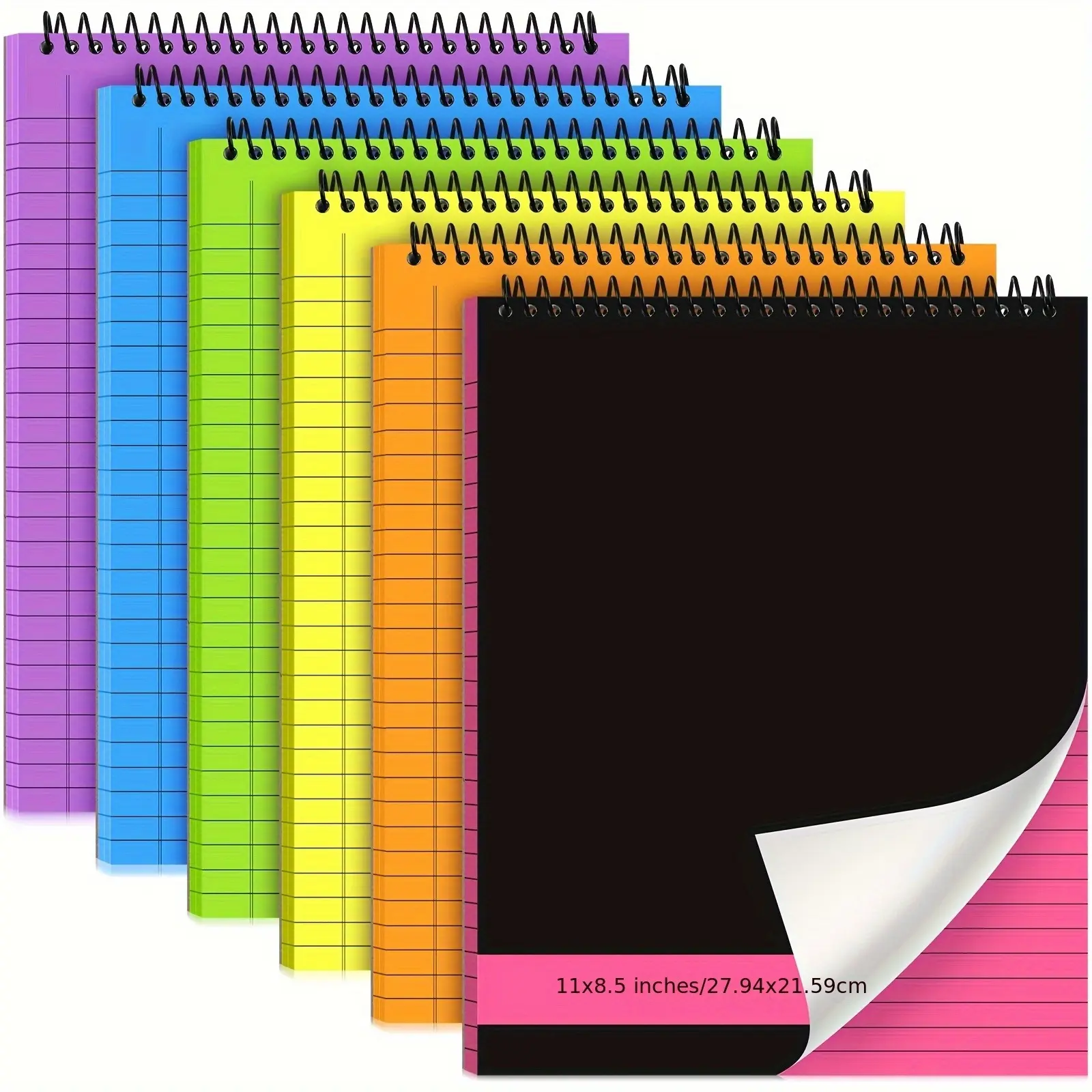 6-Piece Modern Spiral-Bound Legal Notebook Set, Multi-Color Waterproof Wear-Resistant Thick Hardcover, Double-Sided Graph Paper Office Stationery & Accessories, 192 Pages Each, 2 Sizes: 8.5×11 in & 6×8.3 in for Office Note-Taking