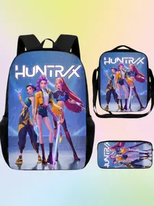Kpop Demon Hunters Rumi Merch, 3 in 1 School Backpack Set, Cartoon Backpack for Kids, Lightweight Bookbag with Lunch Pouch Pencil Case, Gift for Anime Fans