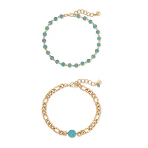 Turquoise Link Anklet Set – 18K Gold Plated Beaded Anklets for Women, Adjustable Layered Anklet Bracelet, Summer Beach Jewelry