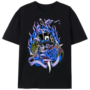 Gambler Skull Tattoo Style Graphic Men's T-Shirt |   Unisex Gothic Punk Hardcore Rock Short Sleeve Tee