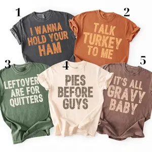 Comfort Colors Custom Thanksgiving Funny Tee, Distressed Turkey Shirt, Pies Before Guys, Talk Turkey to Me, Family Group Fall Shirts, Full Colors