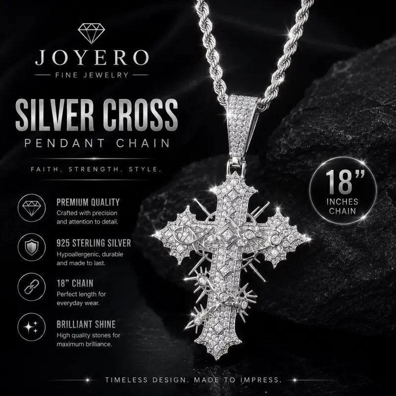 Cross Pendant Necklace, Dainty Stainless Steel Jewelry for Women, 18in Adjustable Chain