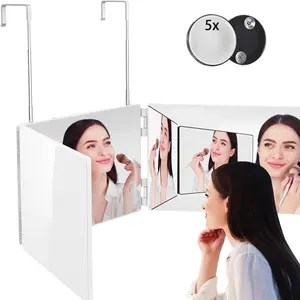 3 Way Mirror for Self Hair Cutting Makeup Mirror 3 Way Trifold and 5X Magnifying Mirror Wall-Mounted,Ideal Gifts (White)