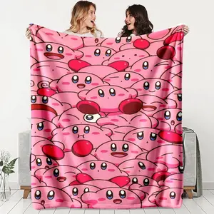 Starbound Kirby Theme Blanket, Four-Season Polyester Fabric, Perfect for Sofa Naps & Cartoon Lovers Decor, Cute Gift for Kirby Fans
