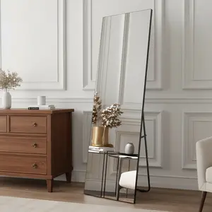 56x18 Frameless Full Length Silver Coating Mirror w/Distortion Free, HD Reflection &Anti Desilvering, Tempered Glass & Shatter Proof Film Doubling Safety, Easy Setup w/Stand, Wall/Standing