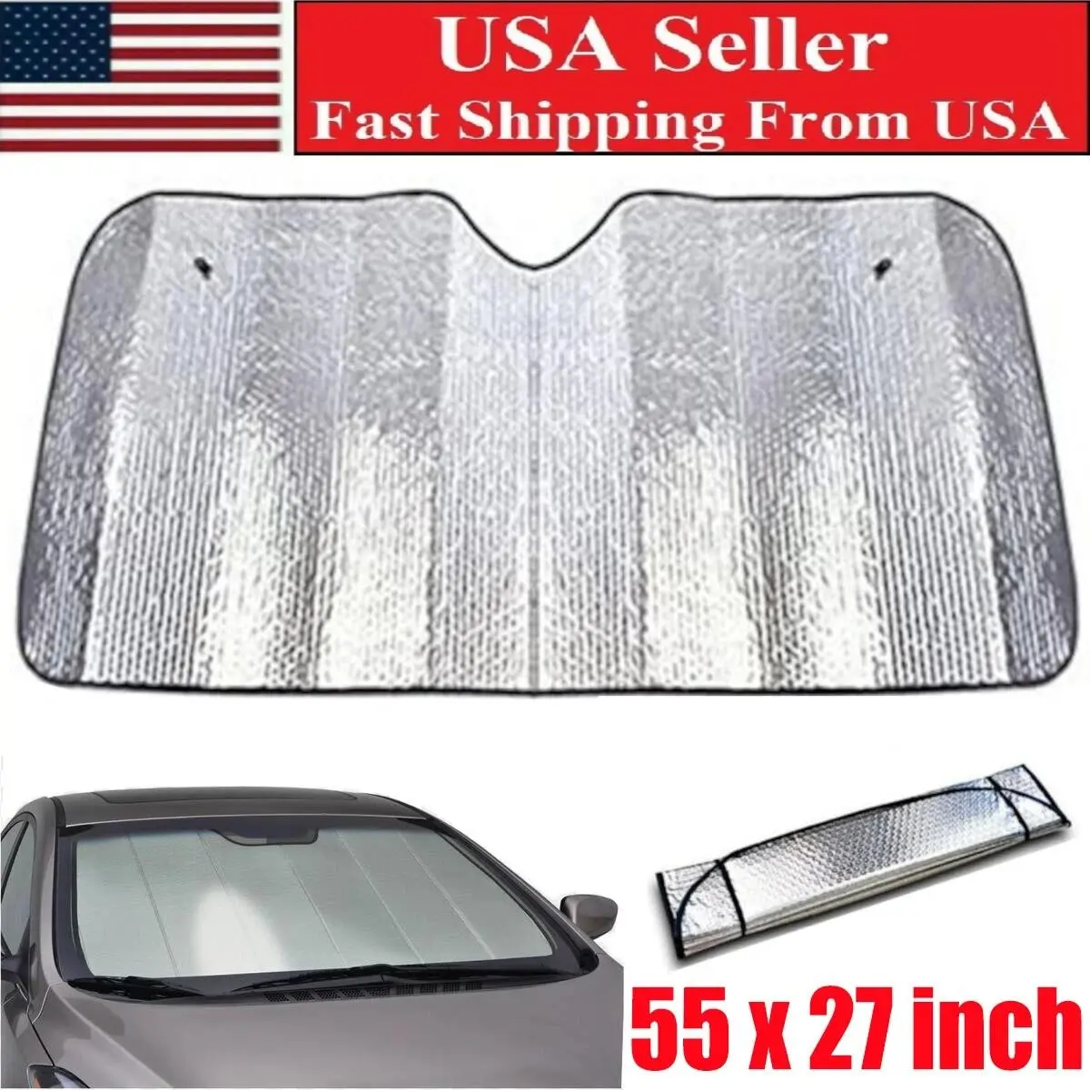 Foldable Bubble Foil Automotive Front Windshield Sunshade - 140*70cm/55.1*27.5in, Anti-Ultraviolet, 99% UV-A & UV-B Blocking, Glare Reduction, Portable Exterior Cover, Cool Interior Car Accessories, Folding Windshield Front Window with Usage Guide, Access