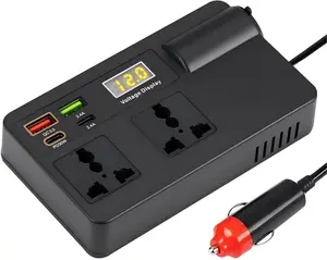 Car Power Inverter 12V DC to 110V AC Converter, Dual USB QC3.0 & USB-C PD 20W Fast Charging, LED Voltage Display, Portable Power Adapter for Laptop, Phone, Tablet, Road Trip, Emergency																	