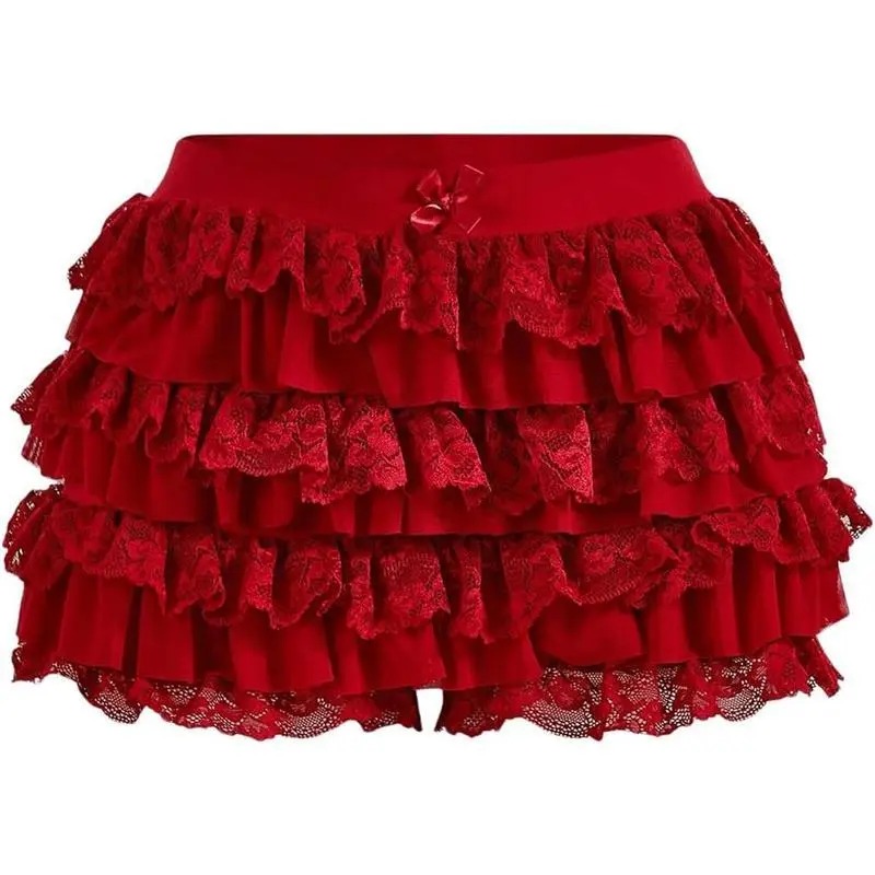 (New)Women's Y2k Ruffle Shorts Lace Lolita Bloomers Elastic Waist Bow Front Shorts Micro