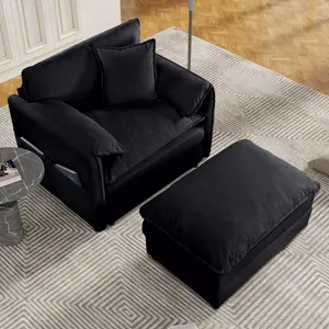 Chenille Lounge Chair for Reading, Modern Couch Cozy Sofa Bed, Upholstered Living Room Single Sofa Accent Chair with Ottoman
