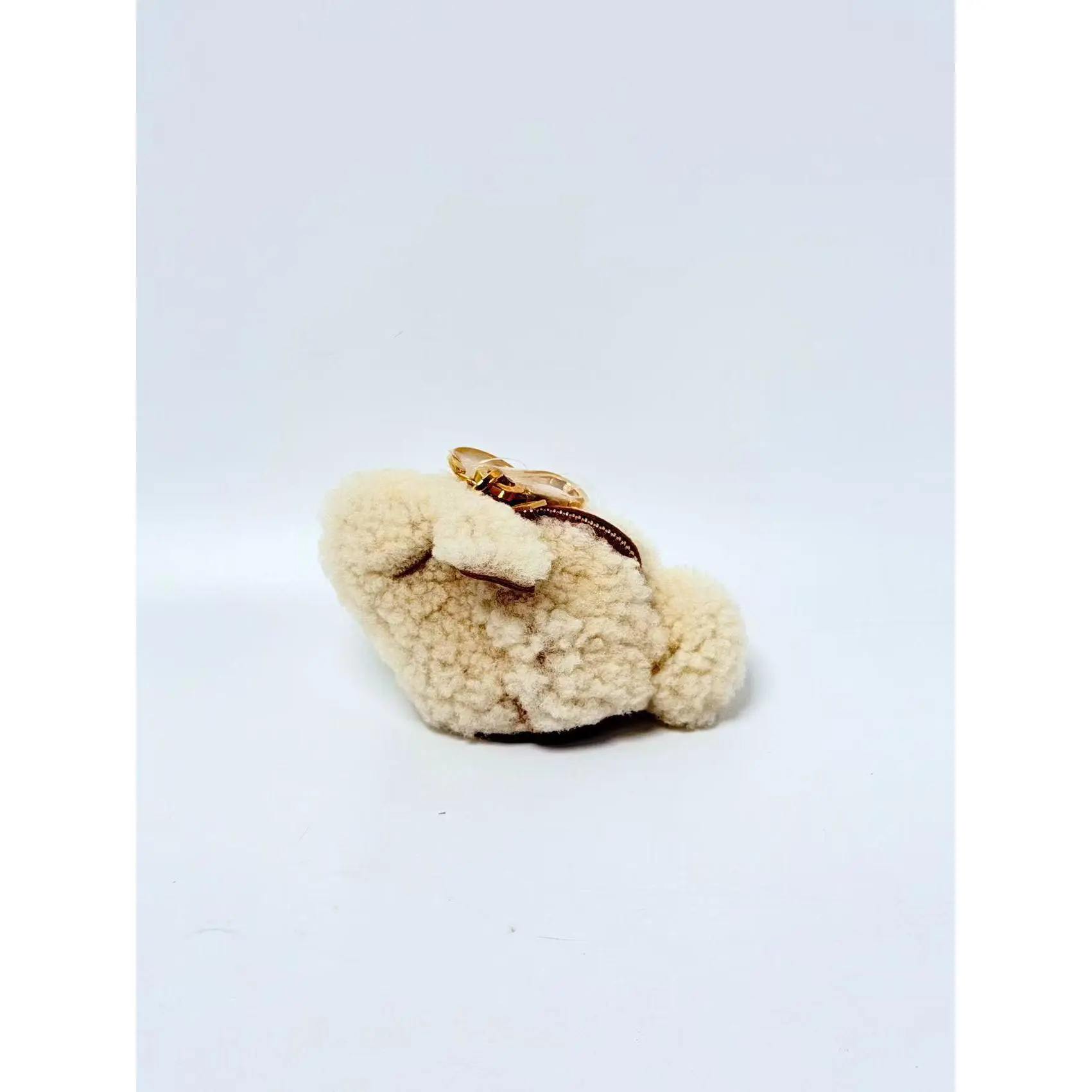 Pre-owned Loewe Bunny Shearling Bag Charm White FJ003LW