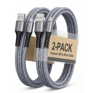 6ft Micro USB Cable 2-Pack, Heavy Duty Pet-Proof Braided Android Charger Cord, Fast Charging Wire with 25000+ Bend Lifespan for PS4 Controller, Kindle & Legacy Tech (Space Grey)