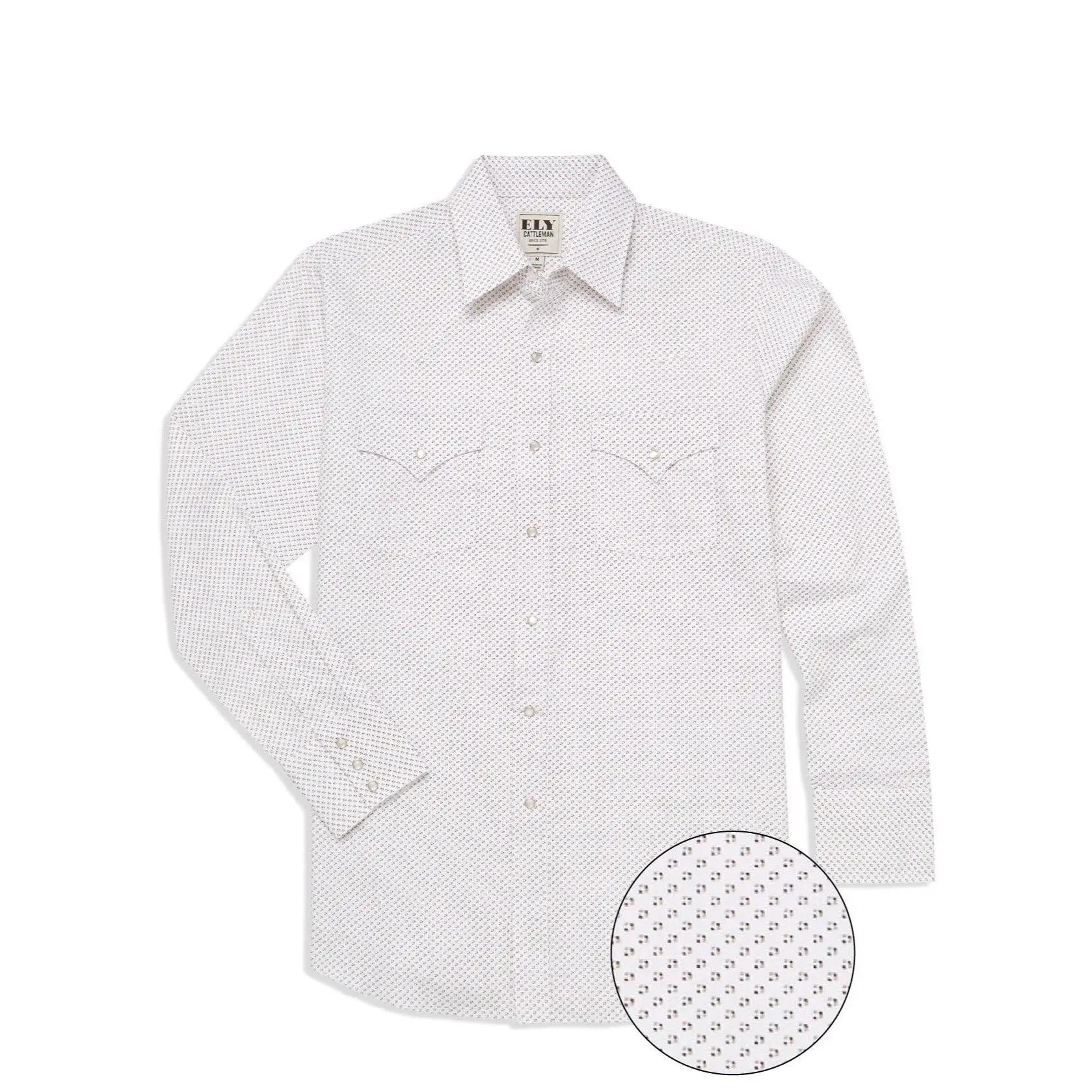 Men's Ely Cattleman Long Sleeve Geo Print Western Snap Shirt-White