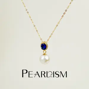 【Live】PEARLISM Dainty Edison Pearl Necklace | 9.5-10.5mm, 925 Silver Gold/Silver Sapphire -AFEP018