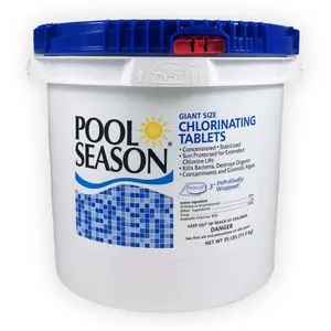Pool Season Chlorine Tablets – 3 Inch Tri-Chlor Tabs for Swimming Pools, Slow-Dissolving and Stabilized, 90% Available Chlorine – 25 lb Bucket
