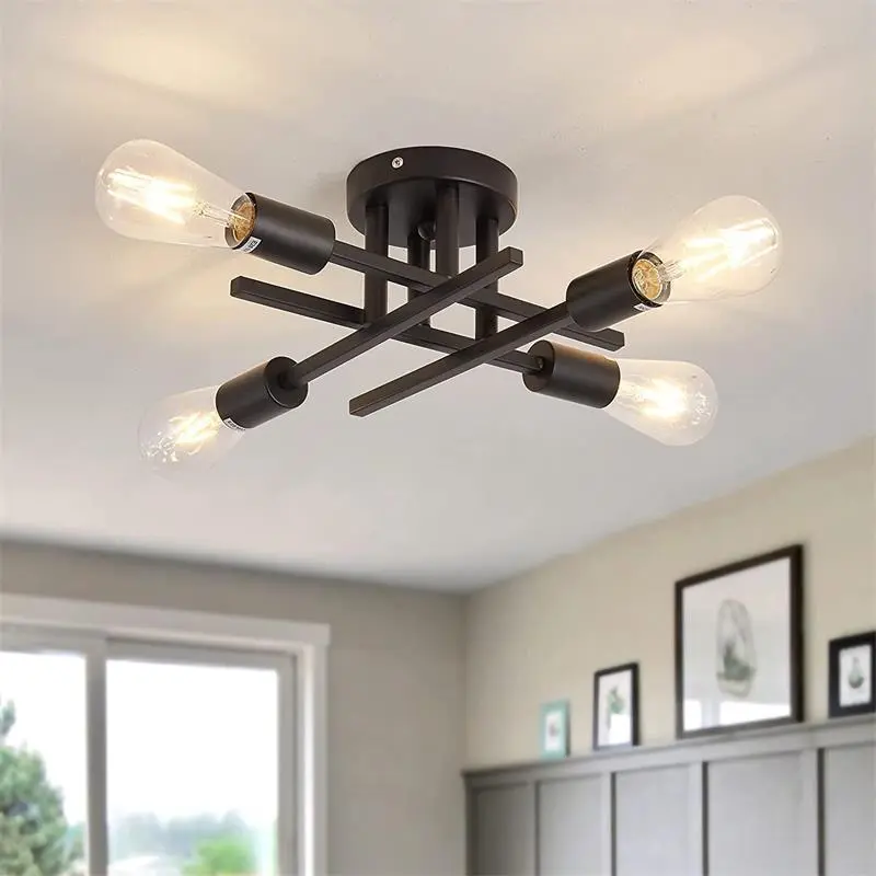4-Light Ceiling Light, Modern Ceiling Light without Bulb, Indoor Decorative Light, Hard Wired Chandelier Light Fixture for Home Living Room Bedroom Kitchen, Home Ceiling Lighting