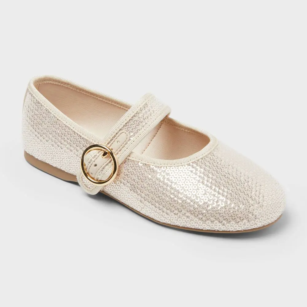 Art Class Kids' Quilla Ballet Flats - Gold, Ankle Strap, Round Toe, Pull-On Slip-On Girls' Flat Shoes