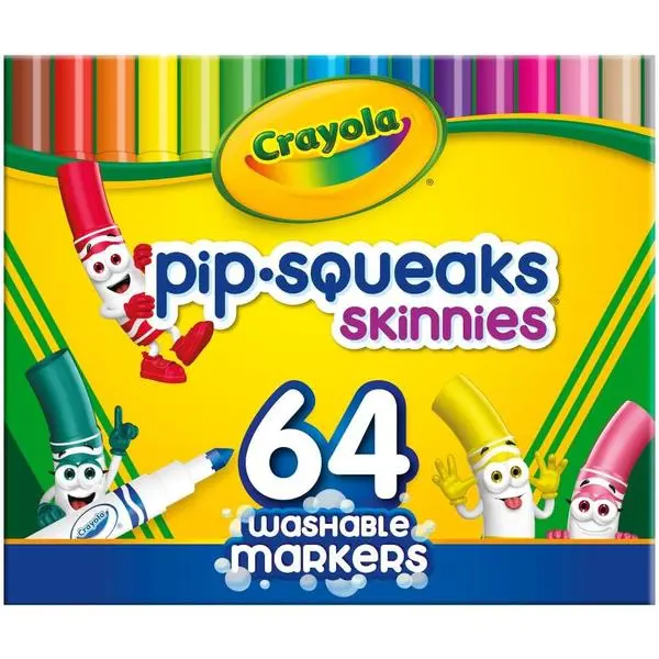 Crayola Pip-Squeaks Skinnies Washable Markers (64ct) – Mini Coloring Markers for Kids Craft Supplies, Ages 3+