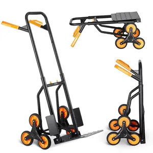 VEVOR Stair Climbing Cart, 440 lbs Capacity Collapsible Foldable Wagon, Heavy-Duty Stair Climber Hand Truck Dolly with Dual Handle, 6 Wheels & 2 Elastic Ropes for Home Moving Warehouse