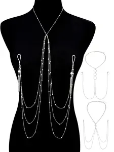 Women's Sexy Chain Fake Nipple Ring Set, Includes Necklace & Adjustable Nipple Covers, Non-Piercing Breast Jewelry