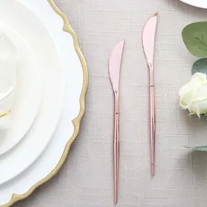 24-Pack Plastic Knives Modern Flatware Rose Gold - Premium Heavy Duty Disposable Silverware 8"