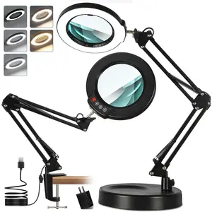 10X Magnifying Glass with Light and Stand, Real Glass Lens Magnifying Desk Lamp, Lighted Magnifier with Light Stepless Dimming Hands Free for Craft, Reading, Painting, Sewing, Solder