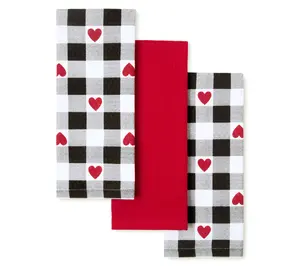 MARTHA STEWART Love Check Decorative Kitchen Towel 3-Pack Set