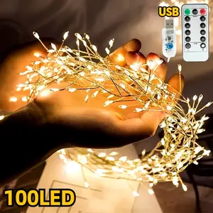 Warm White Light 100led/50led Firework String Lights, USB Powered Copper Wire, Indoor Decorative Party Christmas Tree Thanksgiving Decorations