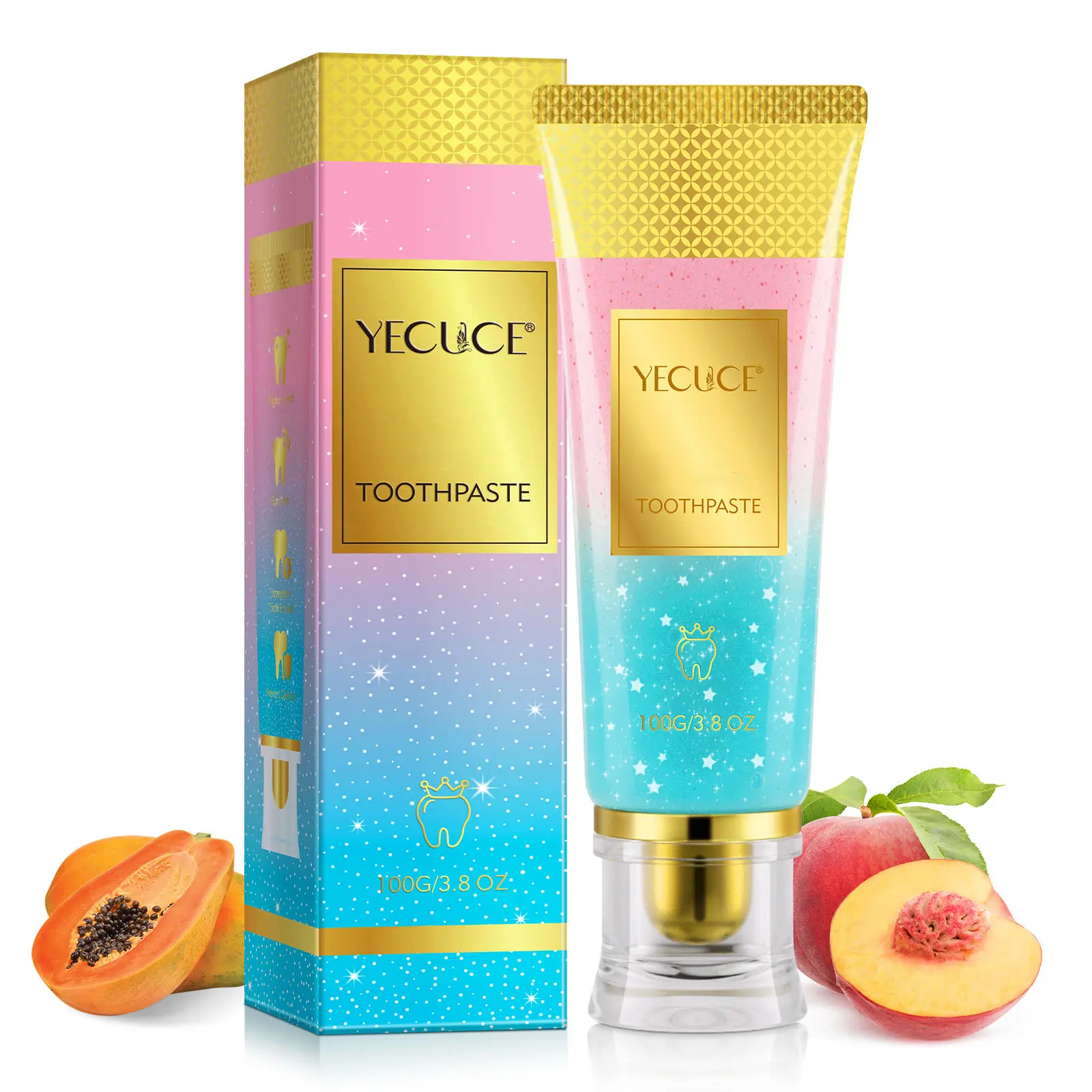 Yecuce BodyAccel Intensive Gentle Effective Fluoride Free Toothpaste - Nicotinamide, Peach Flavor, Deep Stain Removal, Healthy Gums, Breath Freshening, Radiant Smile, Natural Oral Care, Teeth Whitening Bright White Results, Bright White Toothpaste