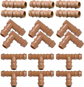 Drip Irrigation Fittings Kit for 1/2" Tubing, 18/28 Pieces Set Barbed Connectors - 6 Tees, 6 Couplings, 6 Elbows - Drip Line Parts (17mm .600" ID) Half Inch for Garden Sprinkler Systems