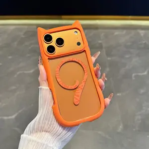 3D Cat Ear Cute Magnetic Transparent Phone Case For iPhone 17 Pro Max 16 15 14 13 Pro Max 16 Plus 17 Air Clear Shockproof Cover