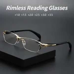 2026 New Style Rimless Stainless Steel Square Frame Men's Reading Glasses - Beveled Edge, Vintage, Exquisite, Comfortable, Metal Hinges, Versatile Business Eyewear for Middle-Aged & Elderly