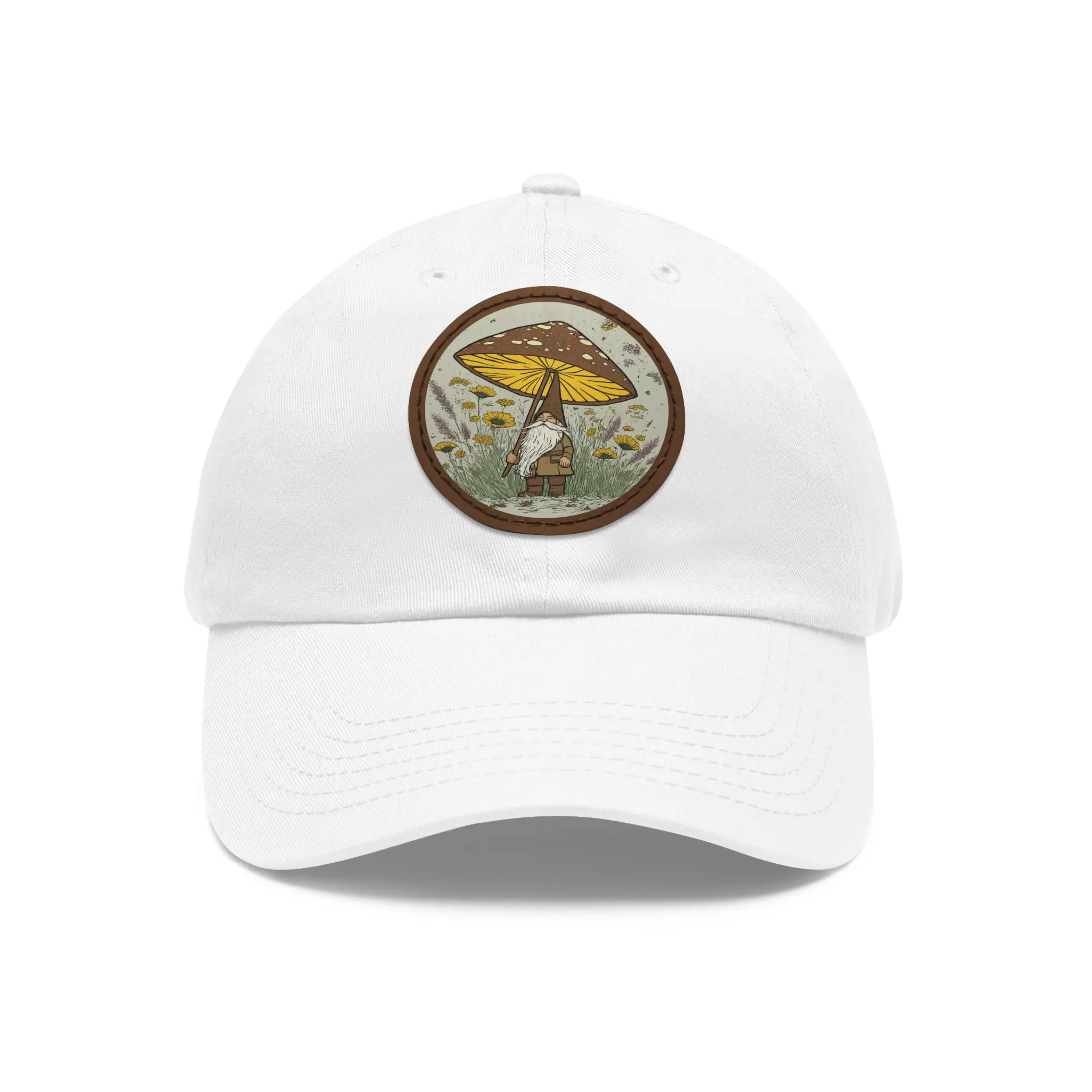 Embroidered Hat, Spring Flower Mushroom Umbrella Leather Patch Cap, Gift for Dad, Baseball Cap, Outdoors Hat, Festival Hat, Gardening