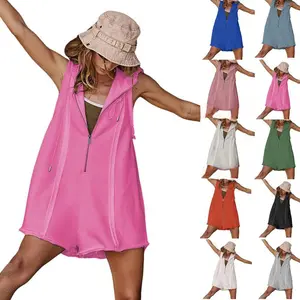 Mundoven Womenswear Knit Rompers for Women Athletic Workout Hooded Romper Casual Zip-Front Neck Jumpsuits Overalls with Pockets summerwins
