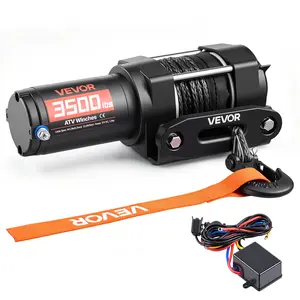 【Spotlight Day】VEVOR 3500 lbs Electric Winch, 12V DC ATV/UTV Winch with Φ0.21 in x 32.8 ft Synthetic Rope & Wired Remote Control, IP55 Waterproof, Aluminum Housing Fairlead Mount Plate for Towing ATV, Black